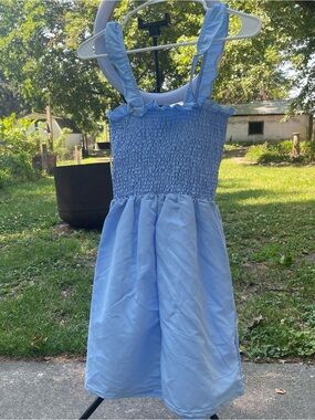 Light Blue Smocked Sundress with Ruffled Straps
